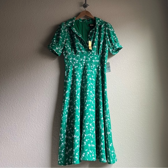 NWT Alexia Admor Emery Cap Sleeve Collared Fit & Flare Green Midi Dress 6 - Picture 3 of 16